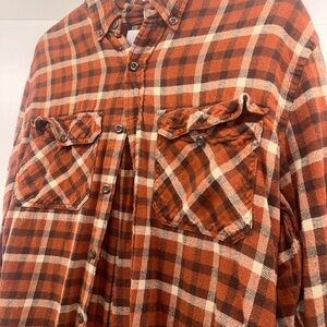 Casual Men's Plaid Shirt - Rust and Cream